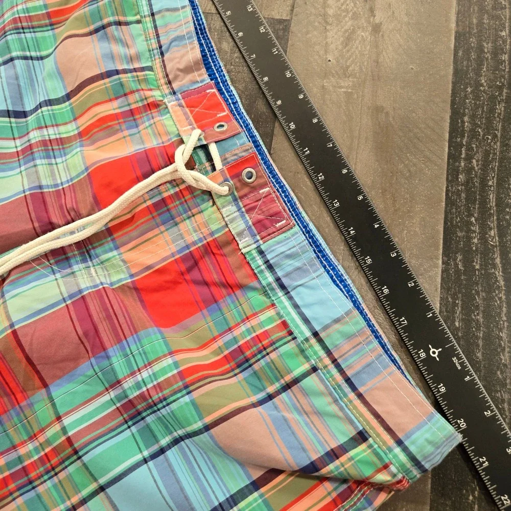 Vintage 2010s Tommy Hilfiger Madras Plaid Swim Trunks Board Shorts MeshLined XXL